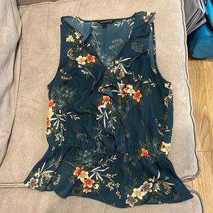 Banana Republic Teal Floral Ruffle Blouse / Tank Top - XS